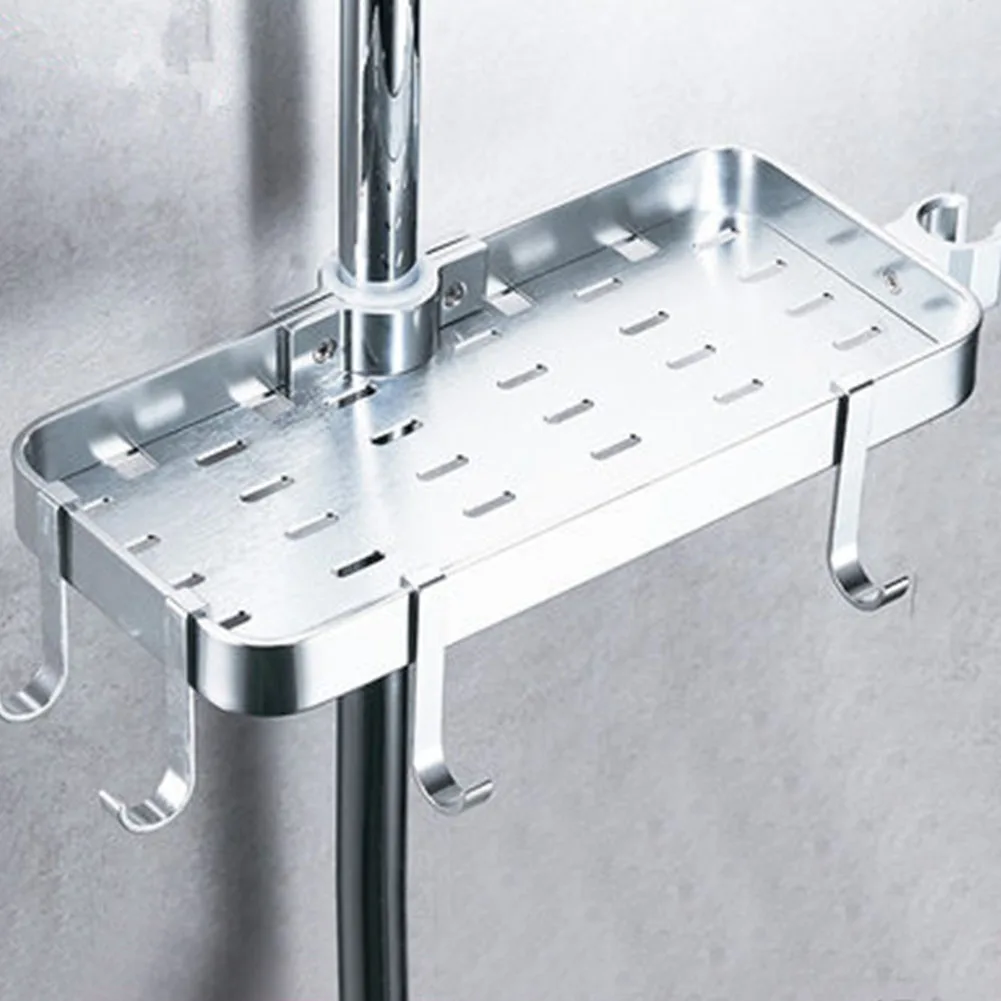 Слив отель легко установить без бурения дома прочный для душевой штанги пространство алюминиевый лоток стеллаж для хранения с 4 крючками полка для ванной комнаты