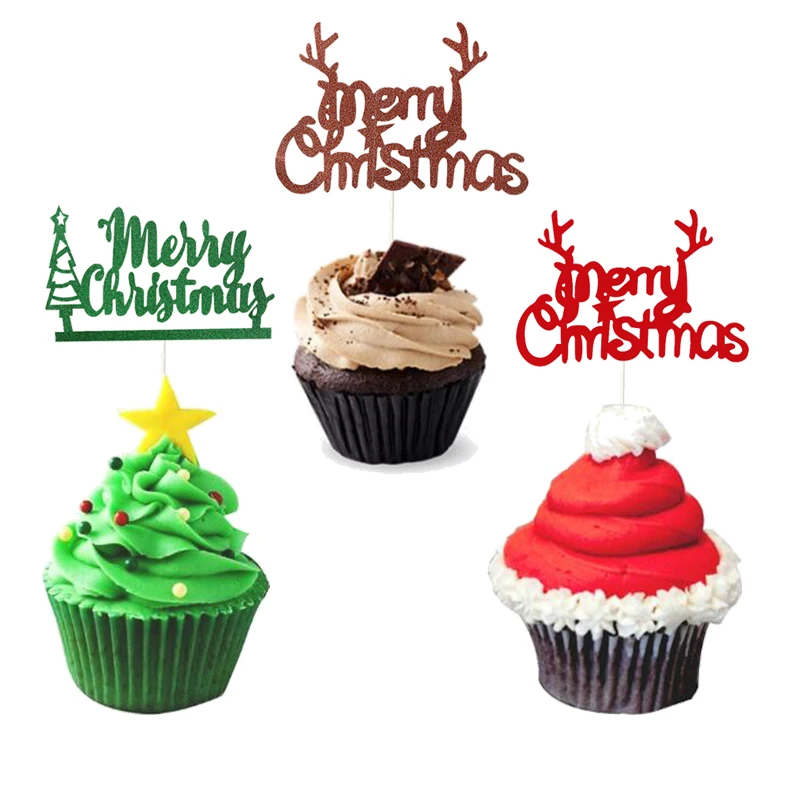 

5/10pcs Merry Christmas Cupcake Toppers Christmas Decorations for Home Reindeer Antlers Christmas Tree Cake Toppers Navidad Noel