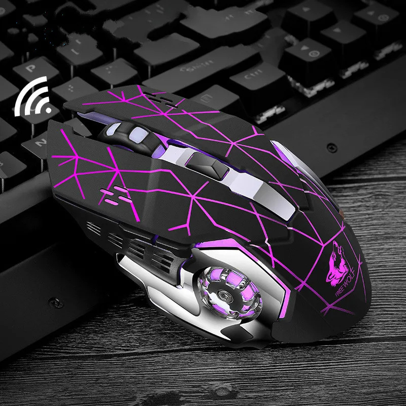 

Free Wolf X8 Wireless Charging Game Mouse Mute Luminous Mechanical 2.4Ghz Wireless Optical Computer Accessories for Pc Laptop