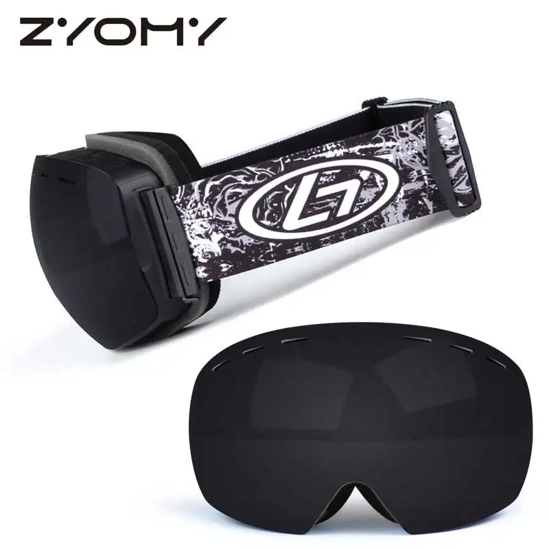 Zyomy Анти-туман большая маска очки снег очки для сноуборда UV400 ветрозащитные очки унисекс двухслойные очки спортивный стиль - Цвет оправы: all black