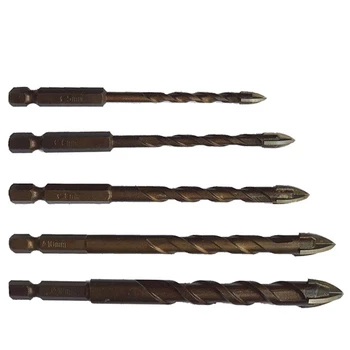 

5Pcs/Set Cross Hex Tile Bits Glass Ceramic Concrete Hole Opener Kit Hard Alloy Drill Size 5/6/8/10/12 MM