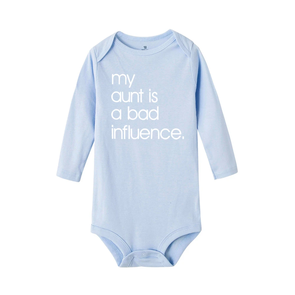 Модный комбинезон с длинными рукавами для новорожденных с надписью «My Aunt Is A Bad Influence»; комбинезон для маленьких мальчиков и девочек; одежда для малышей - Цвет: R301-LRPLB-