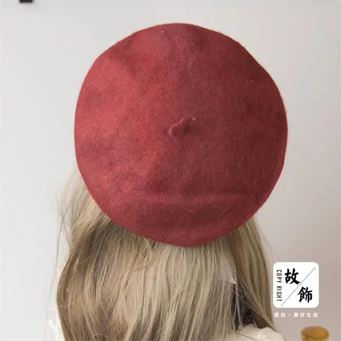 Готический бордовый головной убор кружево вельвет берет в стиле винтаж осень зима береты Лолиты плоская кепка японская женская маляр шляпа Головной убор - Цвет: 05