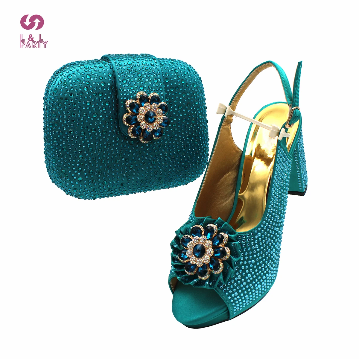 Italienischen Frauen Party Schuhe und Tasche Set in Teal Farbe Hohe Qualität Komfortable Heels mit Shinning Kristall für Weihnachten