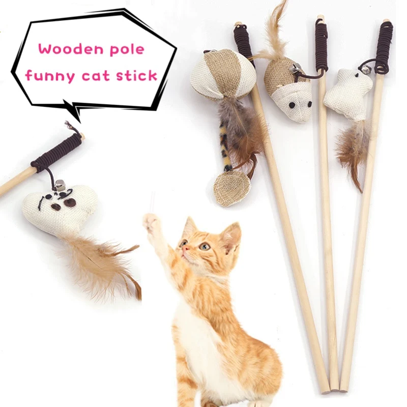 

Grappige Kat Stok Houten Staaf Muis Grappige Kitten Pole Interactieve Kat Speelgoed Hout Pole Veer Huisdier Speelgoed Kat Access
