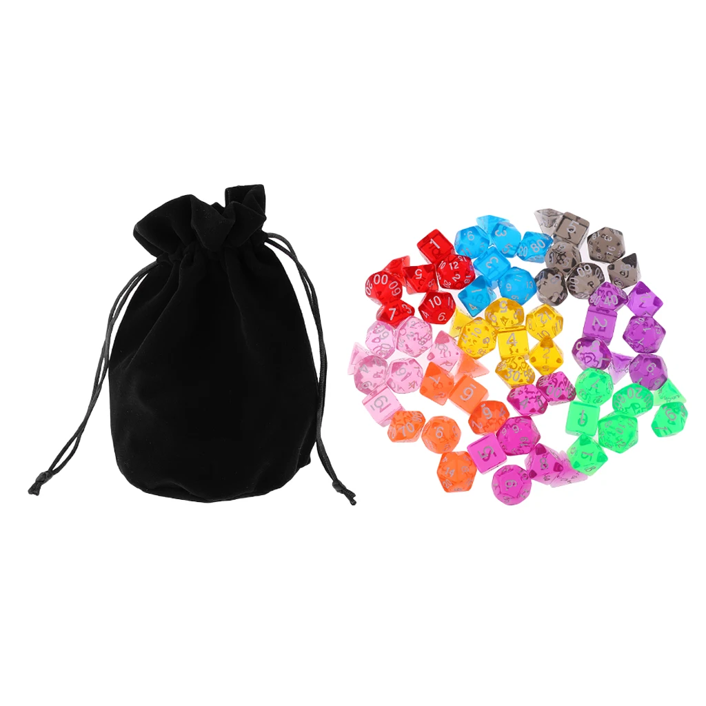63pcs/bag 9-color D4-D20 Multi-Sided Game Clear Dices for D&D RPG Board Game