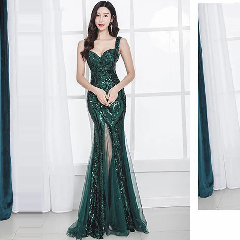 Skyyue вечернее платье, сексуальное милое платье без рукавов, женское вечернее платье,, черное платье с блестками, деловое платье C304 - Цвет: green