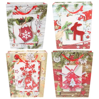 

4PCS Christmas Gift Bags White Cardboard Gift Bags Storage Pouches(4 Styles)