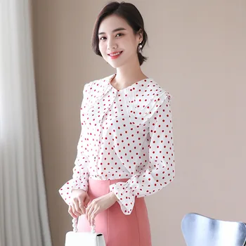 

Female 2020 Autumn Double Layer Wide Collar Shirt Goddess Foreign Style Heart Machine Wave Point Shirt Sexy Top Q6173
