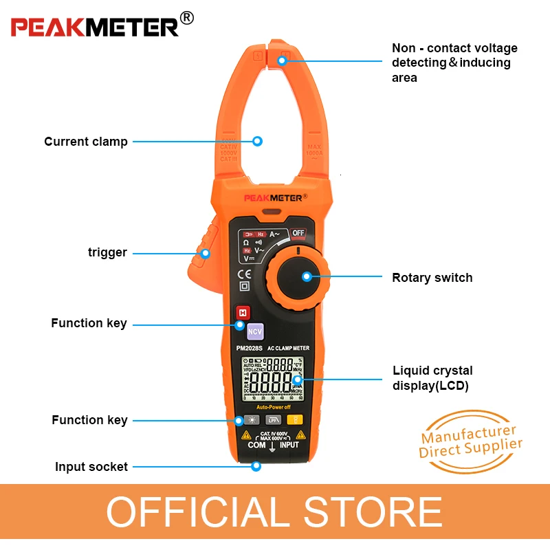 

PEAKMETER Smart Clamp Meter 6000 Counts Digital Multimeter Frequency Resistance LPF Non Contact Voltage Continuity
