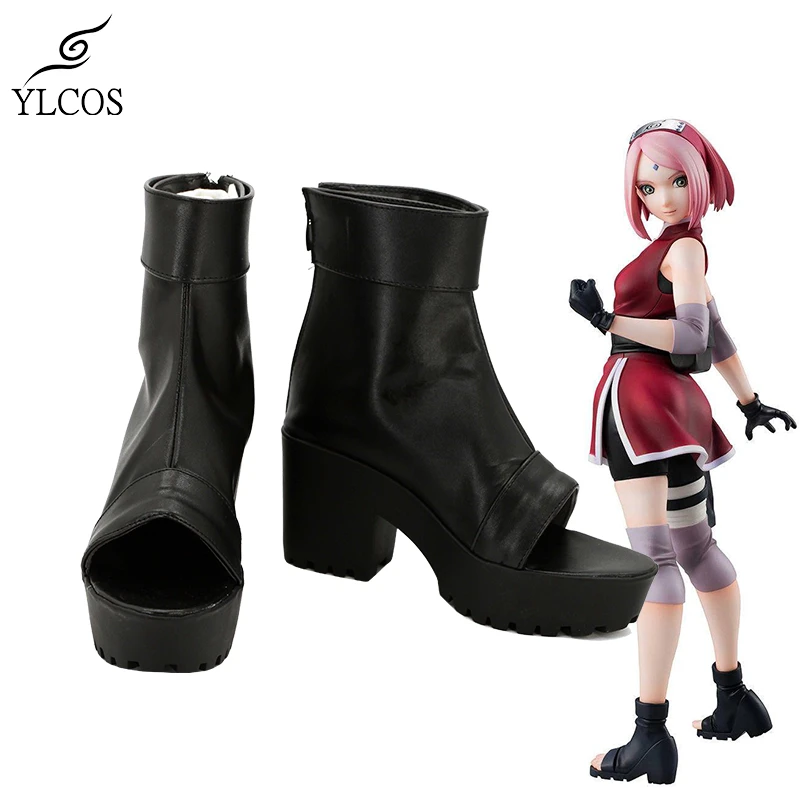 Anime Movie The Last  Sakura Cosplay Shoes Halloween Party Black Leather Boots Custom Made halloween costumes