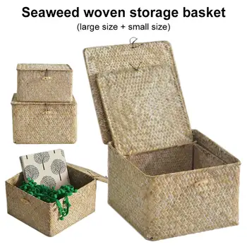

Handmade Seaweed Woven Storage Basket Home Dirty Clothes Flower Rattan Makeup Cosmetics Books Flowers Storage Holder