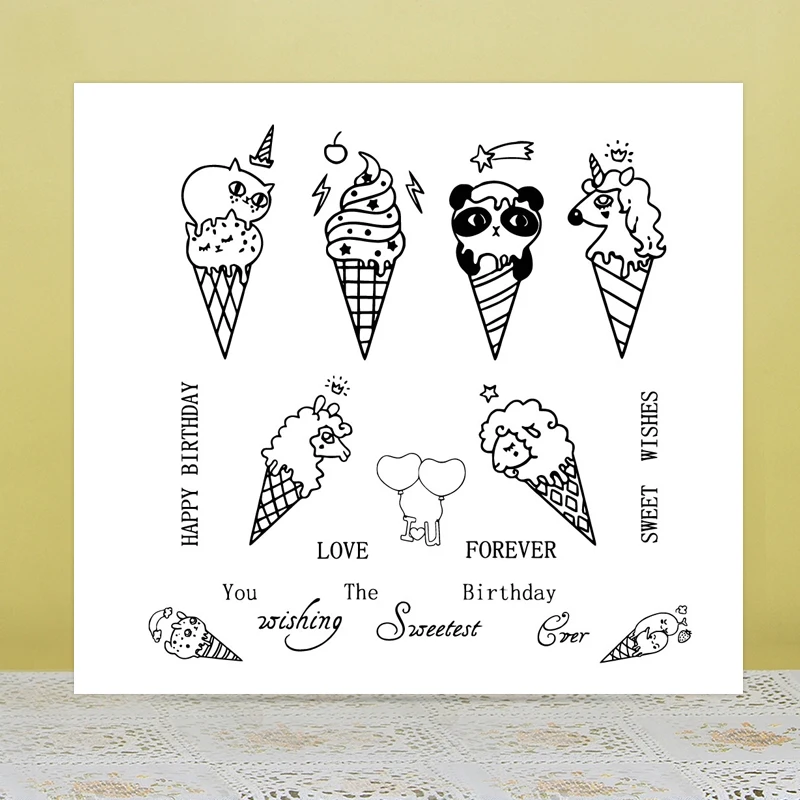AZSG Lovely Animals Shape Ice cream Clear Stamps/Seals For DIY Scrapbooking/Card Making/Album Decorative Silicone Stamp Crafts