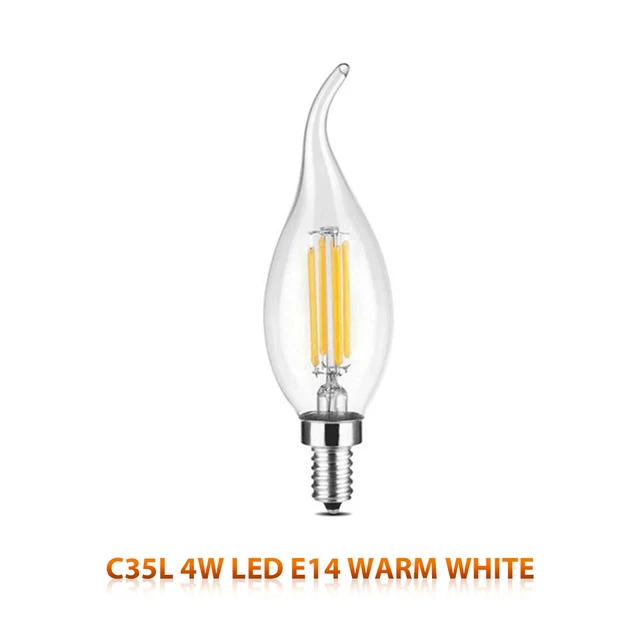 Светодиодная лампочка эдисона E27/E14, винтажный светильник, лампочка 220V 4 W, прозрачная стеклянная лампочка, энергосберегающая безопасная лампочка ST64 C35 C35L A60 - Цвет: C35L-E14-4W