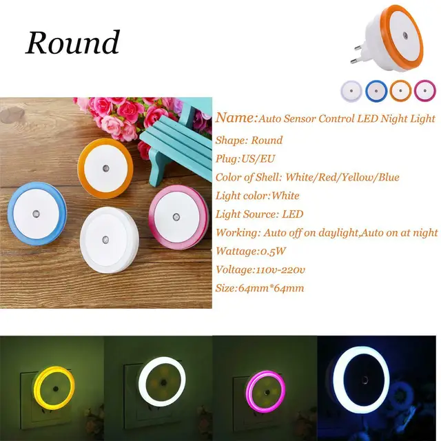 Mini Cute LED Night Light Wireless Sensor Wall Plug-in For Bedroom Lighting Kid's Room Hallway Corridor Stairs EU/US/UK110V220V Round