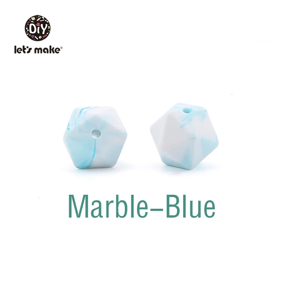 Marble-Blue Let's Make 10 шт. 14 мм Силиконовые Бусины шестиугольник Bpa Бесплатно Силиконовый Прорезыватель Diy Прорезыватель для зубов Детские Жевательные Аксессуары Детские Прорезыватели - Цвет: Marble-Blue