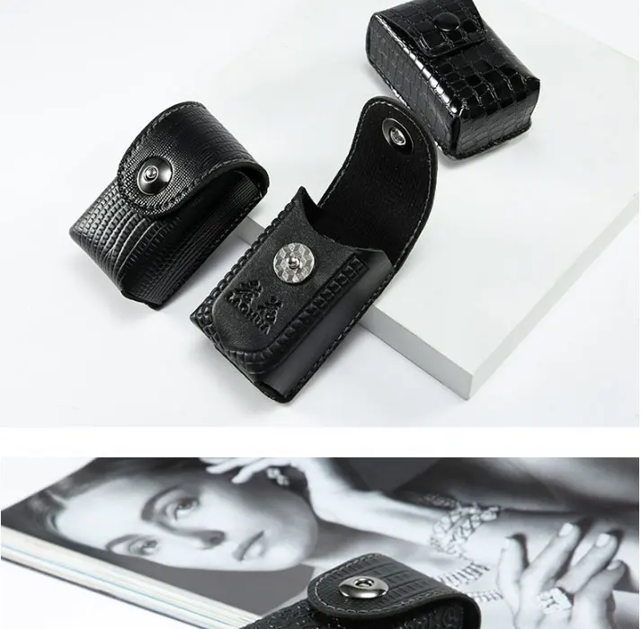 men and women cross section folding reading glasses set box portable hanging belt magnetic buckle Leather glasses case