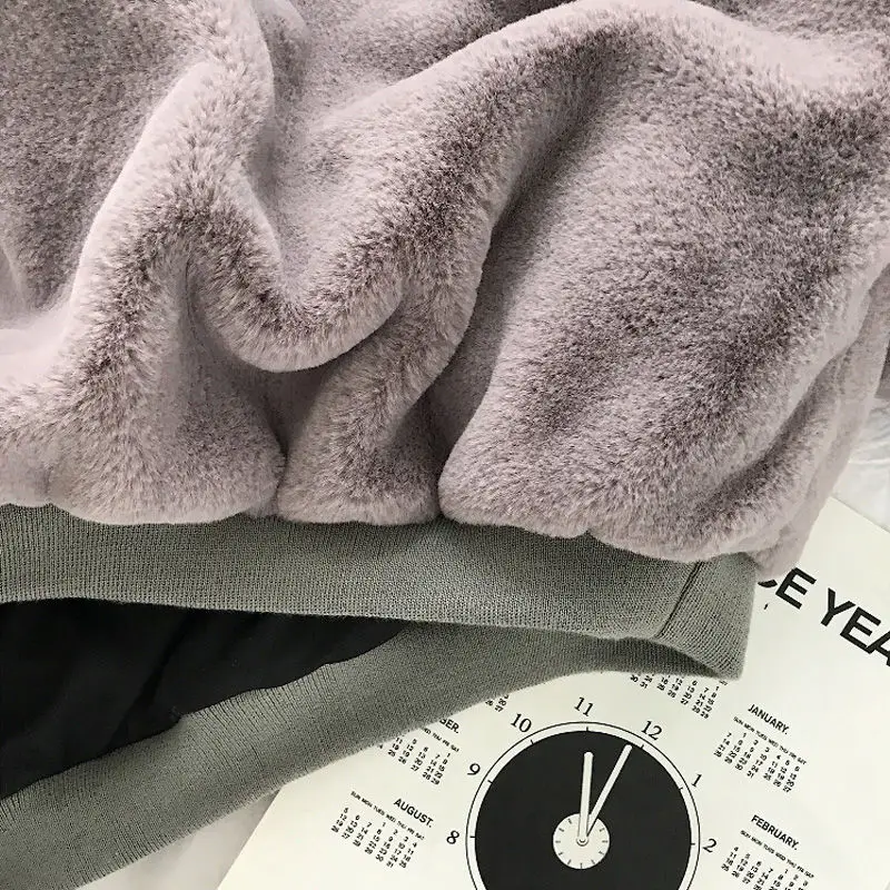 Winter Fashion Warm Women's Hoodie Lamb Cashmere Sweet Solid Color Harajuku Casual Loose Gray Flannel Pullover Sweatshirt Tops
