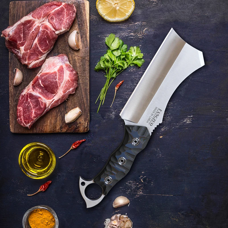 FANGZUO 440C нож шеф-повара из нержавеющей стали G10 Ручка Открытый нож Мясник кухонные ножи инструменты для приготовления пищи с оболочкой