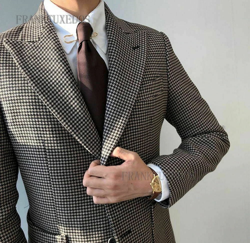 

2020 Plaid Suits for Men Notched Lapel Custom Checkered Boyfriend Wedding Groom Tuxedos Man Fashion Clothes Set Jacket