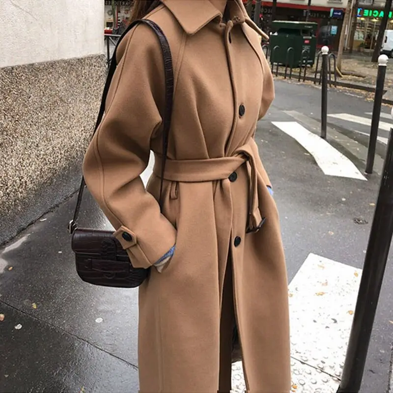 Шерстяное пальто женское модное однобортное осенне-зимнее пальто женское Chaqueta Mujer Элегантное длинное шерстяное Женское пальто C5929