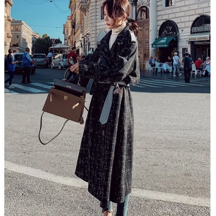 Bella philosophy Wonder зимние однотонные теплые шерстяные пальто женские элегантные толстые клетчатые зеленые пальто с поясом женские пальто с отложным воротником