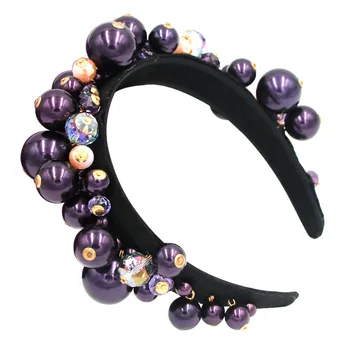 

Natural Crystal Rhinestone Hairband Big Purple Pearl Crown Women Headband Party Headband Crown Hair Accessories