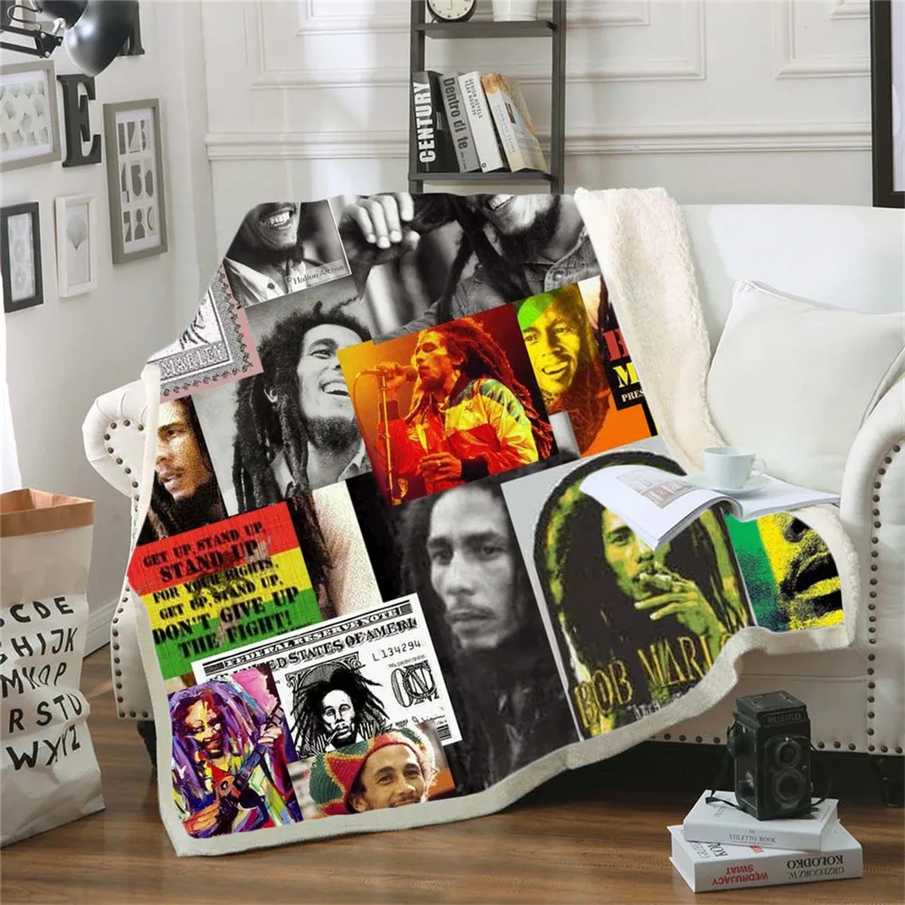 

Reggae Singer Bob Marley Weed Skinny Bedspread Throw Bed Blanket Sofa Chair Rest Bed Linen Home Indoor Blanket Adult Children 04