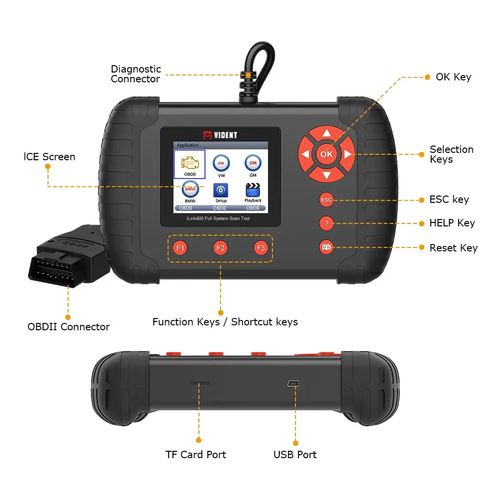 VIDENT iLink400 полная система сканирования инструмент Один сделать поддержка ABS/SRS/EPB/DPF регенерация/сброс масла обновление онлайн в течение трех лет