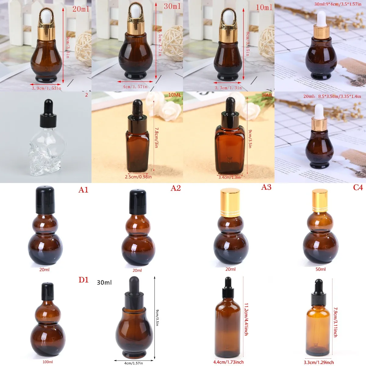 1pcs 5/10/20/30ml 빈 Dropper 병 앰버 에센셜 오일 유리 아로마 테라피 액체 갈색 사각형 유리 Dropper 병