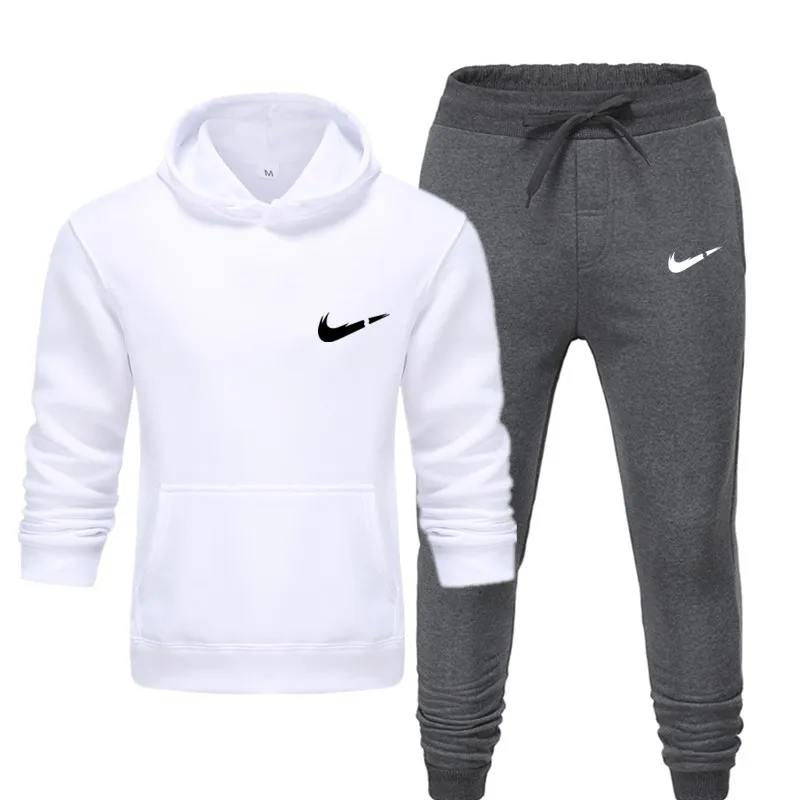 C-white dark gray Комплекты из двух предметов, брендовый спортивный костюм, модные толстовки для мужчин, спортивная одежда, толстая шерсть с капюшоном+ штаны, спортивный костюм для мужчин - Цвет: C-white dark gray