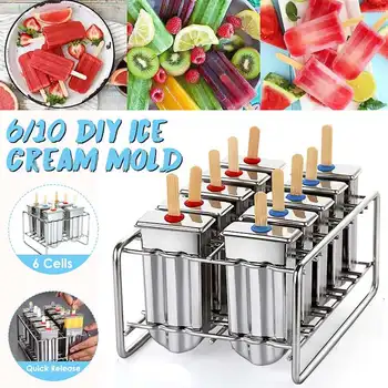 

6/10 Cells Stainless Steel DIY Popsicle Ice Cream Mould Ice Cube Tray Popsicle Barrel DIY Mold Dessert Ice Cream Mold
