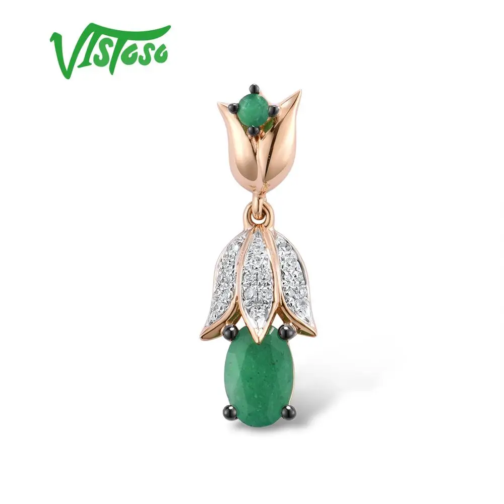 VISTOSO золотые подвески для женщин чистый 14K 585 цветок розового золота натуральный изумруд сверкающий бриллиант свадебные ювелирные украшения|Подвески| | АлиЭкспресс
