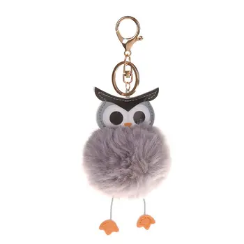 

New Cute Pompom Fluffy Owl Keychain Faux Rabbit Fur Ball Women Bag Car Pendant Keyring Key Chain Fashion Jewelry Gift light grey