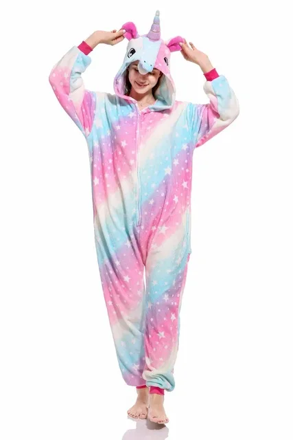 Кингуруми BIKIRUB/пижамы для взрослых; Женская фланелевая одежда для сна; унисекс; милый пижамный комплект с единорогом и стежком; детская пижама с капюшоном - Цвет: as picture