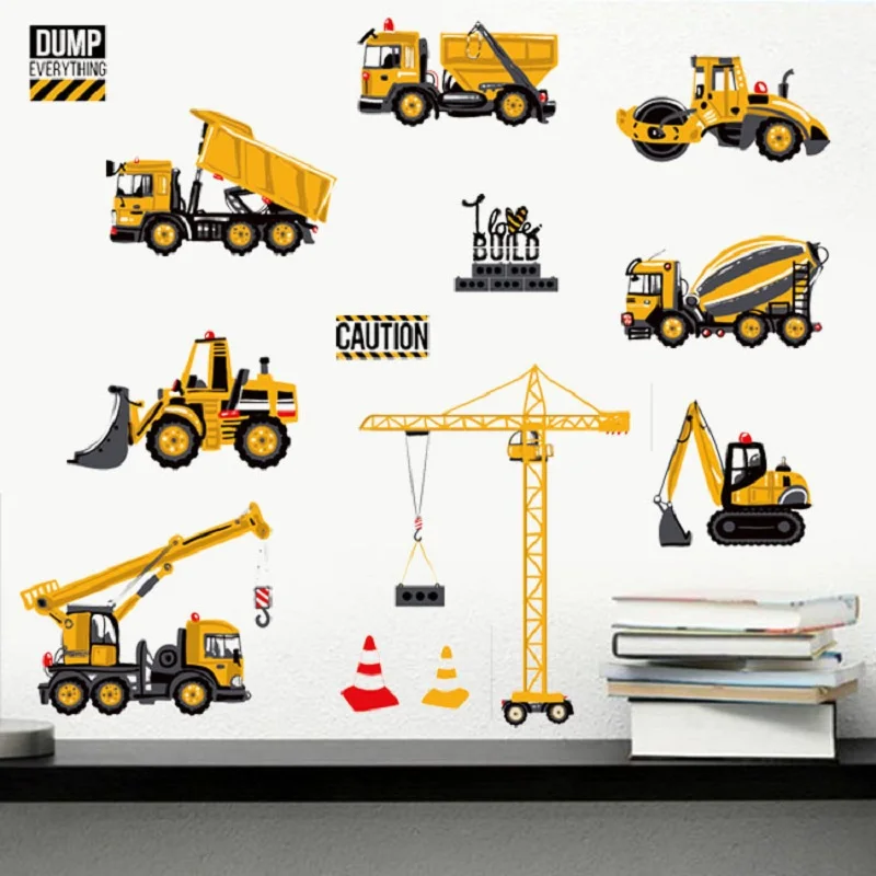 Cartoon Cars Trucks Bus Engineering truck Wall Stickers Parlor Kids Boys Bedroom Home Decor Wall Art Decor Poster Decals