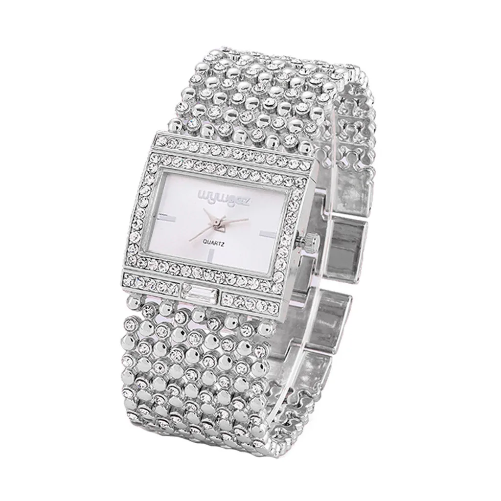 New Arrival Luxury Women Retangle Full Diamond Bracelet Watch Analog Quartz Movement Wrist Bracelet Watch femmes montres 533 - Цвет: Серебристый