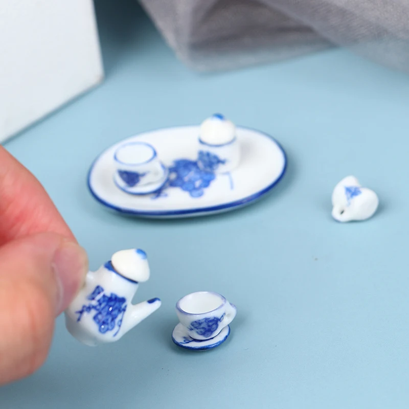 

6pcs 1:12 Dollhouse Miniature Dining Ware Porcelain Tea Set Furniture Toys