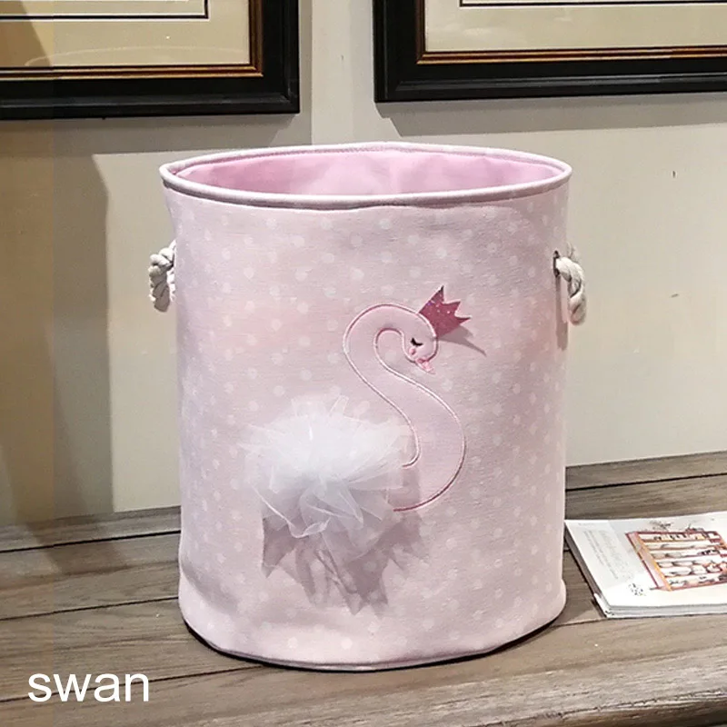swan 35*40 см бочонок для хранения мелочей высокой емкости розовый лебедь кошка складная игрушка ящик для хранения дома Органайзер корзина для грязного белья холст - Цвет: swan