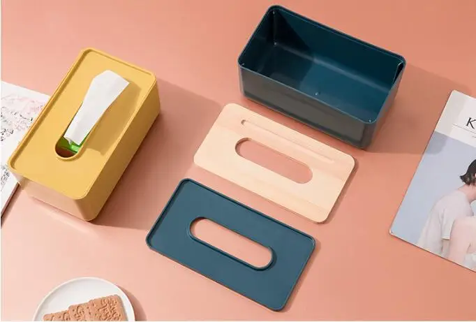 1PC Plastic Tissue Box New Brand Modern Wooden Cover Paper with Oak Home Car Napkin Holder Case Home Organizer Decoration QA 189