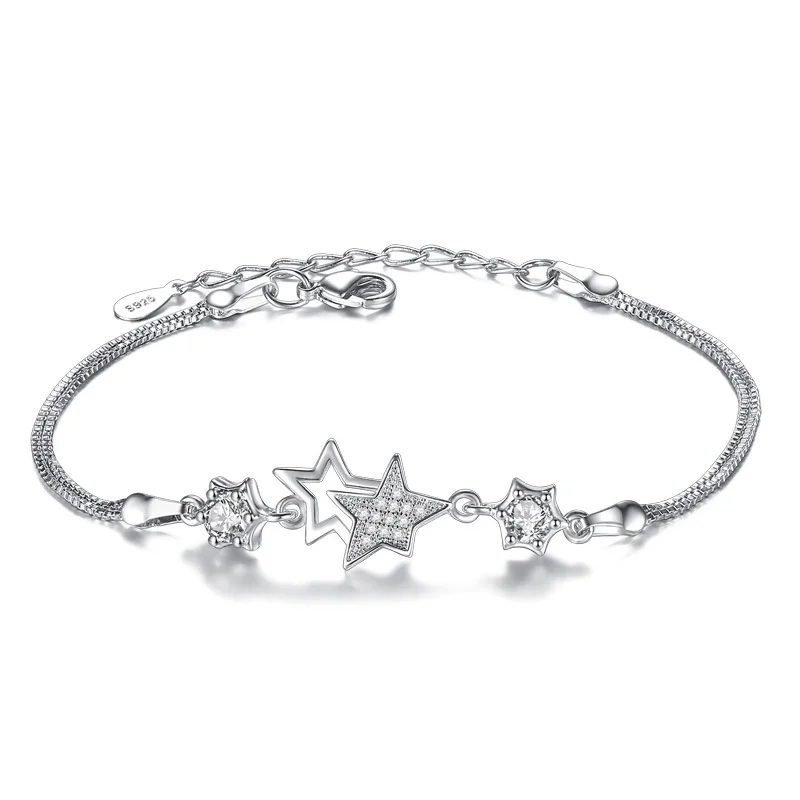 

Female Silver Colors Stars Cubic Zircon Bracelet Women's Fashion Charm Purple Crystal Bracelet Jewelry