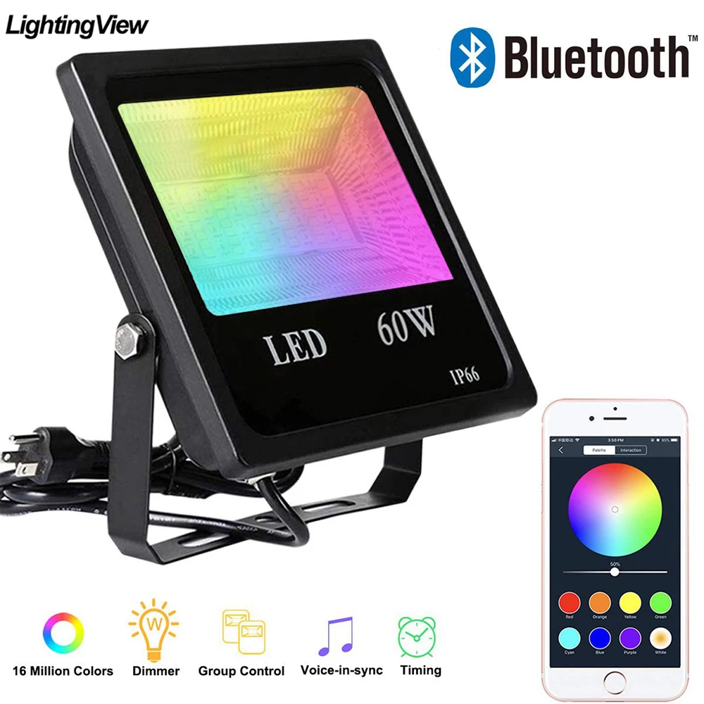 60 Вт динамик Bluetooth 4,0 RGB прожектор светильник Точечный светильник для сада и потолочные светильник Смарт App Group Управление наружная умная сценический светильник - изображение