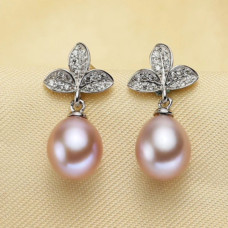 purple pearl earring Модные изысканные листья серьги натуральный пресноводный черный жемчуг серьги гвоздики для женщин девушка свадебные украшения - Цвет камня: purple pearl earring