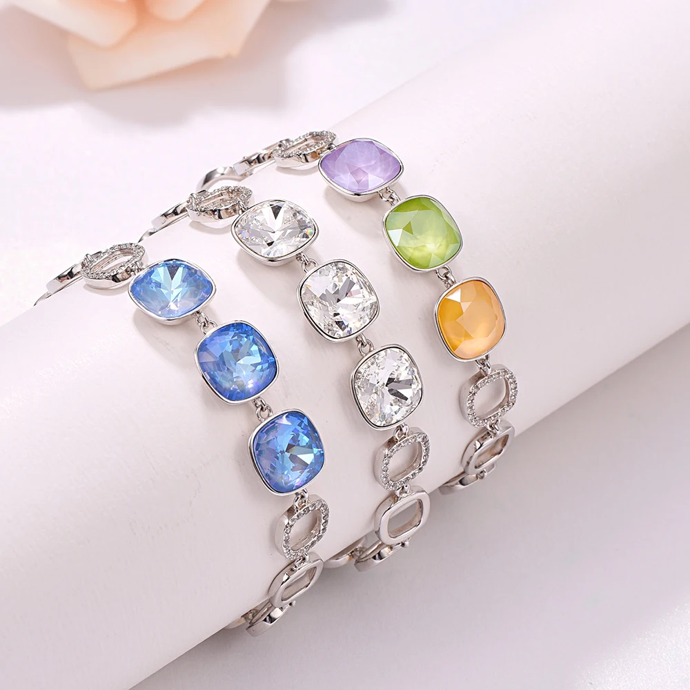 Браслеты с кристаллами Swarovski, квадратные, необычные, каменные, новая мода, золотой цвет, браслет, браслет для женщин, Свадебная вечеринка, ювелирное изделие, подарок
