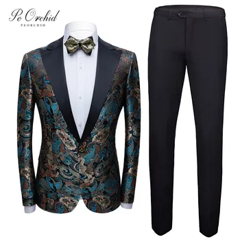 

PEORCHID Floral Mens Suits 2 Piece Slim fit Groom Tuxedo Designer Men Party Suit Casual Men African Clothes Traje De Hombre