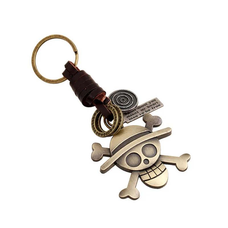 

Retro Weaving Alloy Skull Leather Keychain Punk Cowhide Key Chain