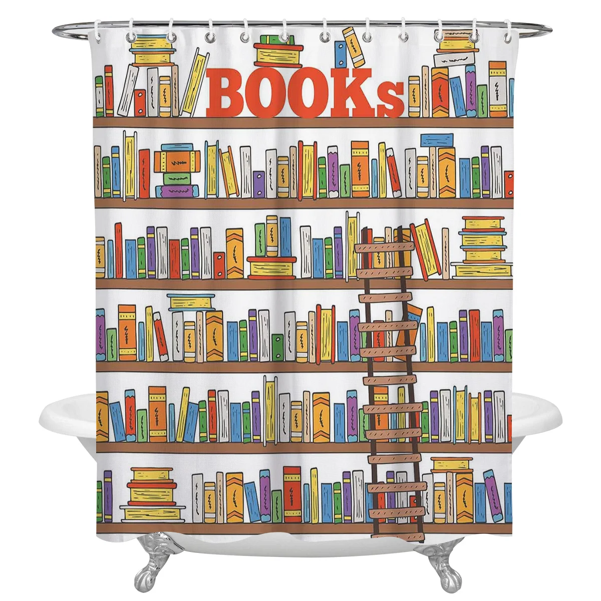 Книги окрашенные на полках занавески для душа декоративные водонепроницаемые