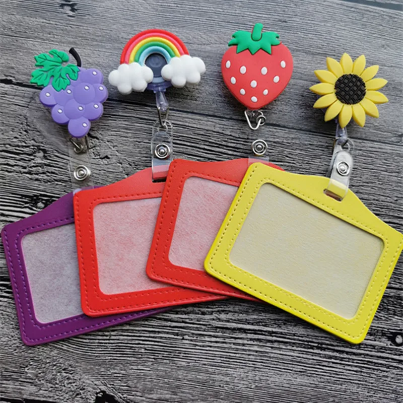 New Design 1 Piece Top Quality Retractable Nurse Badge Reel with ID Card Case Fashion Rainbow Sunflowers Students ID Case Holder