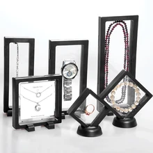 

3D Albums Floating Frame Holder Gemstone Coin Jewelry Clear Display Case Stand PE Film Display Collect Box Storage Organizer