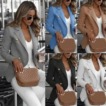 

Women Jacket Slim Casual OL Work Slim Coat Long Sleeve Outwear Womens Suit Ladies Top with Button Gray Black White Light Blue